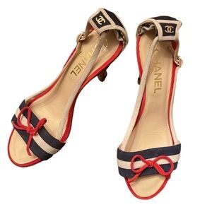 CHANEL Nautical Striped Suede Heels
